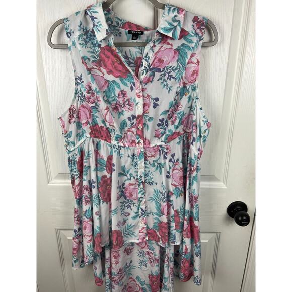 Torrid White Collared Rose Print Tunic Sleeveless Blouse Top 1X Cottagecore - Picture 4 of 8